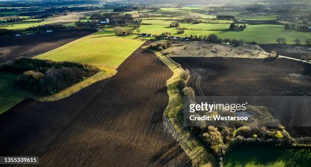 agricultural landscape in autumn - agricultural equipment bildbanksfoton och bilder