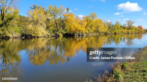 scenic view of lake by trees against sky,cedar rapids,iowa,united states,usa - cedar rapids photos et images de collection