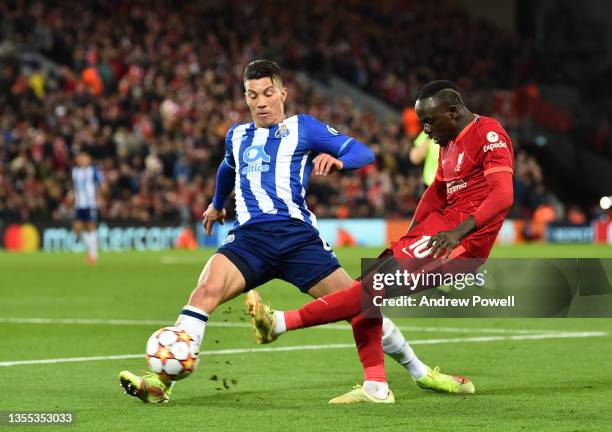 Sadio Mane of Liverpool during the UEFA Champions League group B match between Liverpool FC and FC Porto at Anfield on November 24, 2021 in...