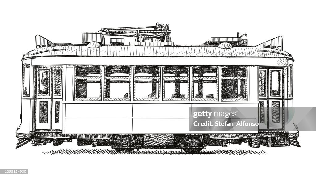 Vector drawing of an old tram from Lisbon