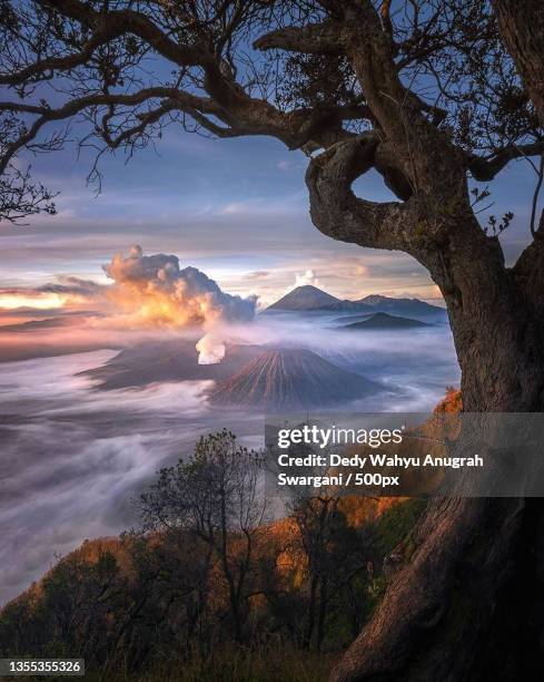 scenic view of volcanic landscape against sky during sunset,mt bromo,indonesia - mt bromo 個照片及圖片檔