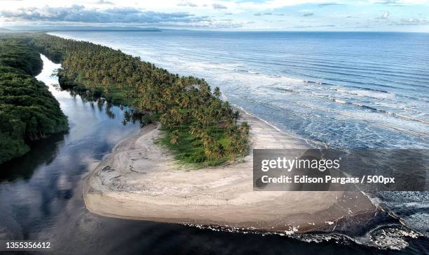 high angle view of sea shore against sky,trinidad and tobago - trinité et tobago photos et images de collection