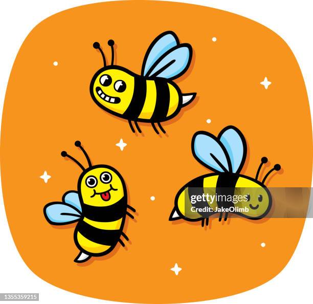 cute bees doodle - pollinator stock illustrations