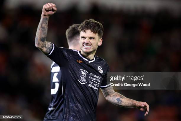 Jamie Paterson of Swansea City celebrates after scoring their side's second goal during the Sky Bet Championship match between Barnsley and Swansea...