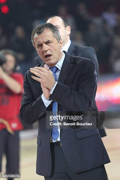 Giovanni Bozzi, Head Coach of Belgacom Spirou Basket in action during the 2011-2012 Turkish Airlines Euroleague Regular Season Game Day 8 between...