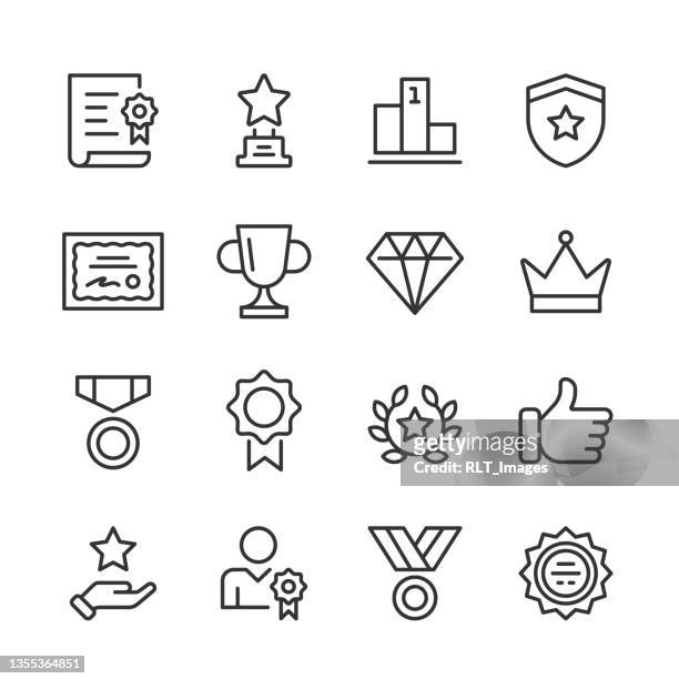 award icons — monoline series - winners podium stock illustrations