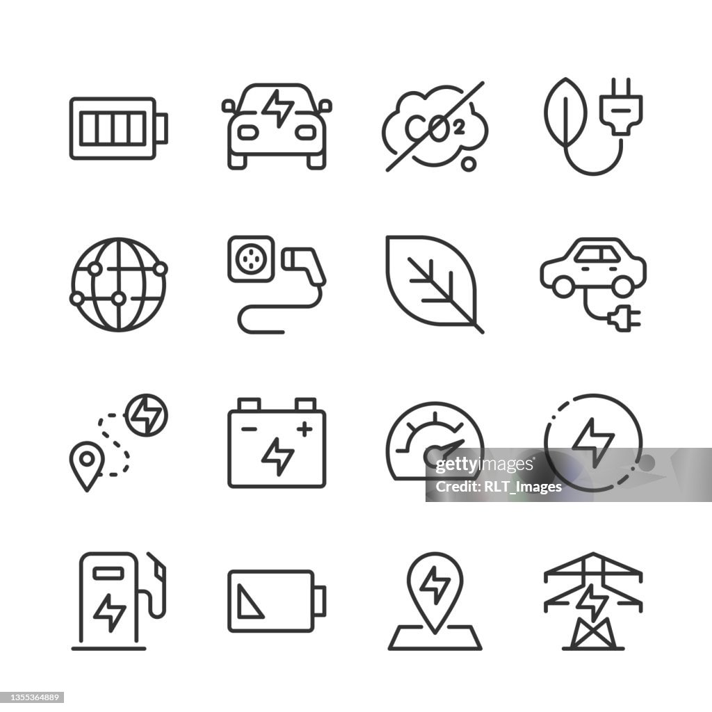 Electric Car Icons — Monoline Series