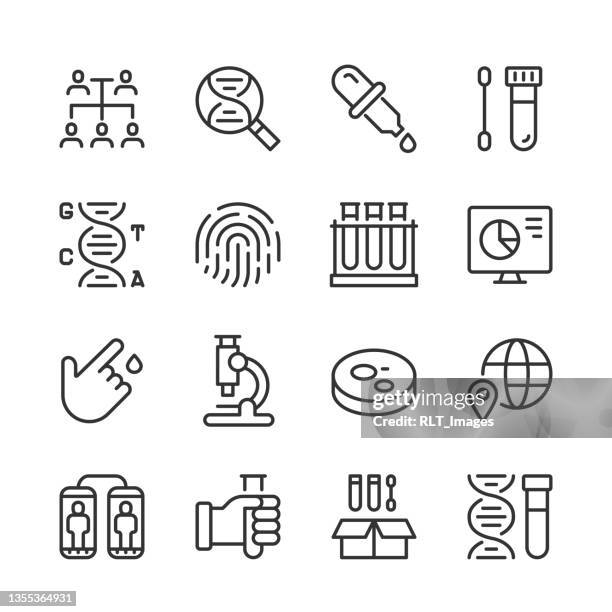 stockillustraties, clipart, cartoons en iconen met genetics & dna icons — monoline series - testkit