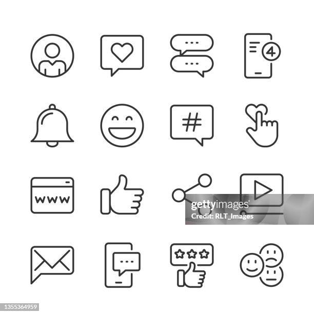 ilustraciones, imágenes clip art, dibujos animados e iconos de stock de iconos de redes sociales — monoline series - social awareness symbol