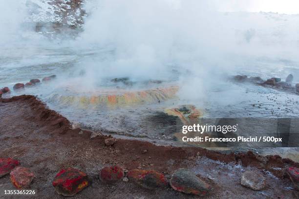 scenic view of hot spring,calama,antofagasta,chile - calama stockfoto's en -beelden