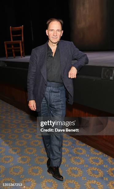 Ralph Fiennes poses backstage following the press night performance of "Four Quartets" at the Harold Pinter Theatre on November 24, 2021 in London,...