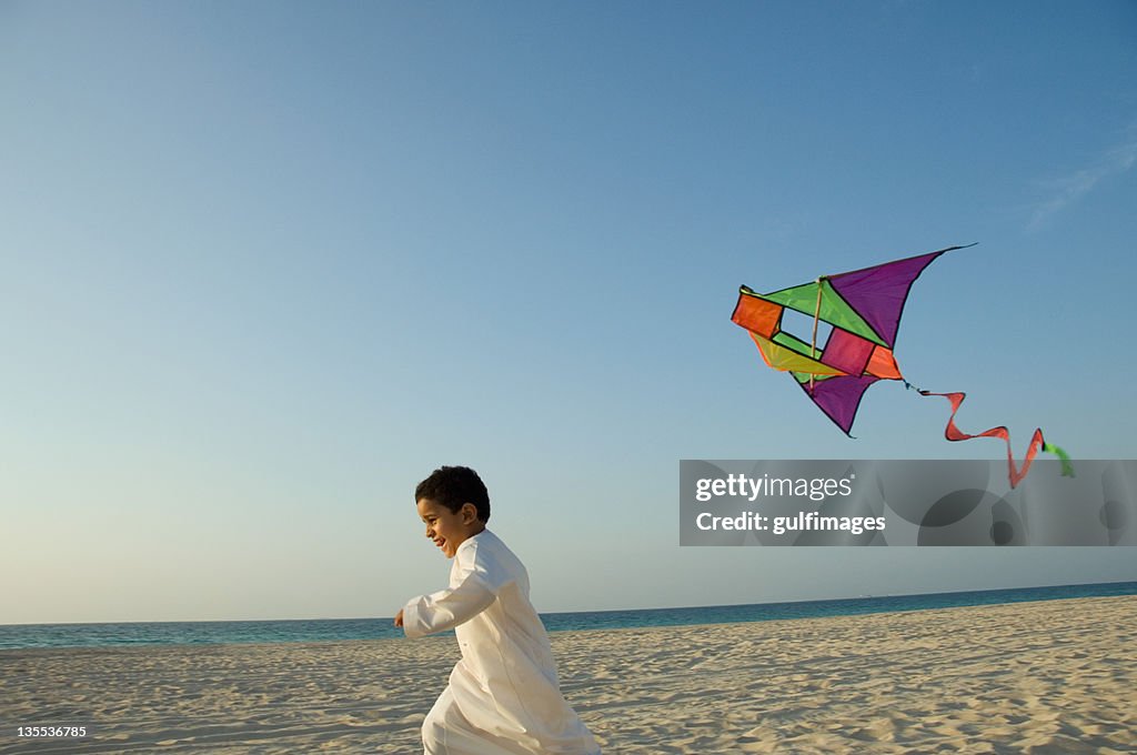 Young boy flying the kite