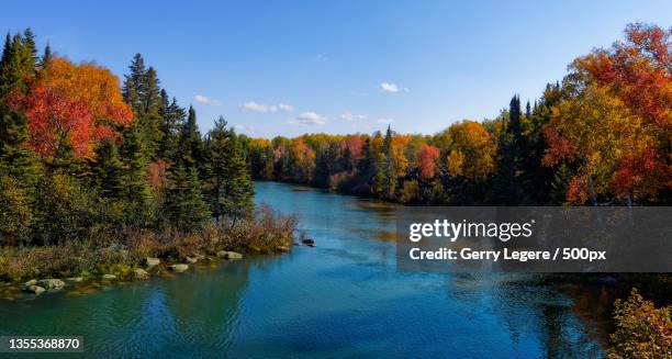 scenic view of lake against sky during autumn,manitoba,canada - manitoba stock pictures, royalty-free photos & images