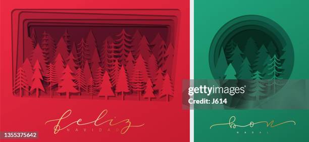 a set of christmas greeting cards in spanish and catalan - christmas green stock illustrations