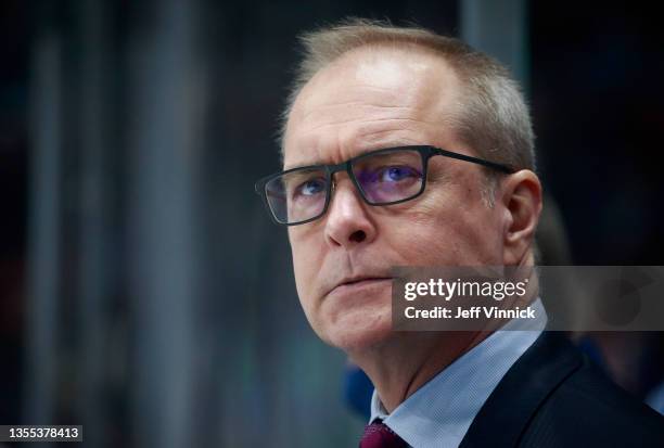 Head coach Paul Maurice of the Winnipeg Jets looks on from the bench during their NHL game against the Vancouver Canucks at Rogers Arena November 19,...