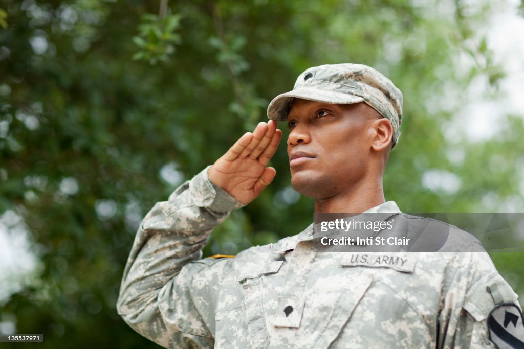 Black soldier saluting