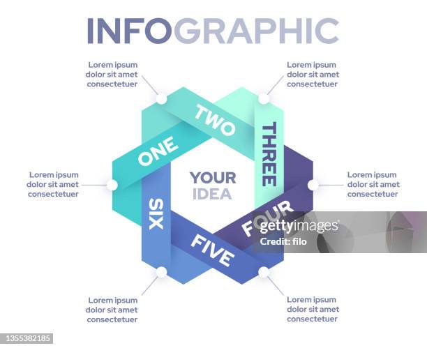 ilustrações, clipart, desenhos animados e ícones de gráfico de dados infográfico seis item - texto de amostra