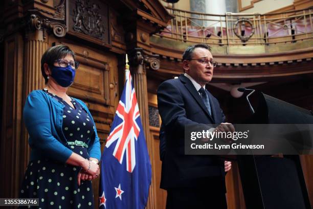 National Party interim leader Dr Shane Reti, backed by fellow MP Maureen Pugh, holds a press conference to announce the caucus had voted to remove...