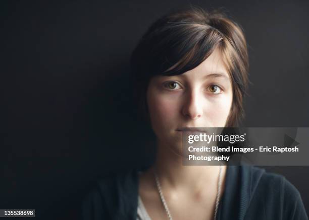 serious caucasian teenager - 14 year old brunette girl stock pictures, royalty-free photos & images