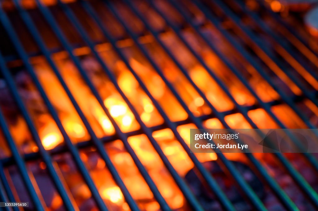 Lose-Up Of Bonfire On Barbecue Grill