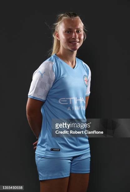 Holly McNamara of Melbourne City poses during the Melbourne City A-League headshots session at Melbourne City HQ on November 24, 2021 in Melbourne,...
