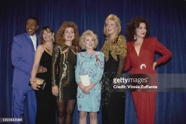 The cast of CBS sitcom 'Designing Women' in the press room of the 43rd Annual Primetime Emmy Awards, held at the Pasadena Civic Auditorium in...