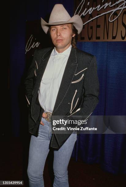 American singer-songwriter and guitarist Dwight Yoakam attends the recording of the 'Grammy Living Legends' television special, held at the Pantages...