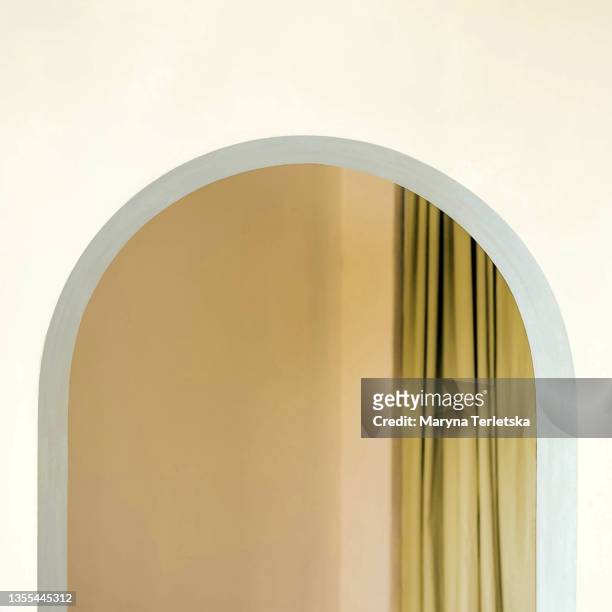yellow and white arch on a colorful background. - beige curtains stock pictures, royalty-free photos & images