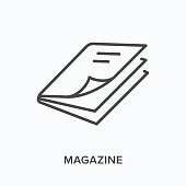 Magazine flat line icon. Vector outline illustration of journal. Black thin linear pictogram for learning press