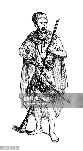 antique illustration: kabyle people - atlas mountains stock illustrations