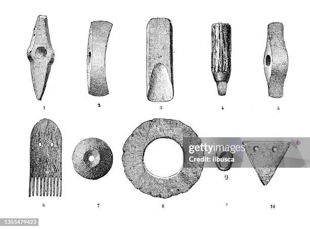 antique illustration: lake dwellers, neolithic, tools - neolithic 幅插畫檔、美工圖案、卡通及圖標