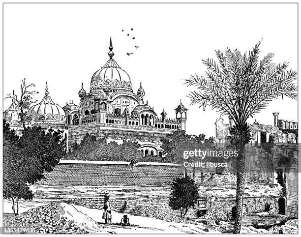antike illustration: samadhi von ranjit singh, lahore, pakistan - punjab stock-grafiken, -clipart, -cartoons und -symbole