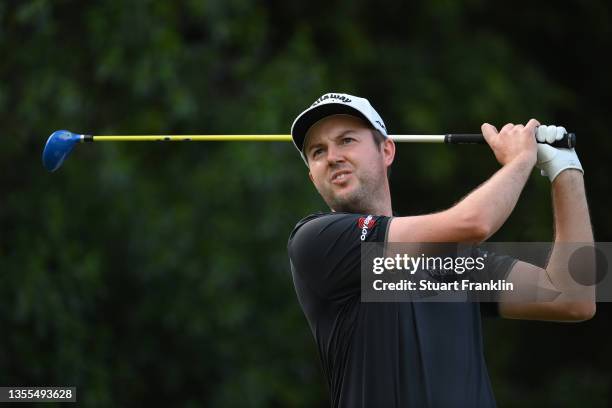 Ashley Chesters of England tees off on the eighth hole during Day One of the JOBURG Open at Randpark Golf Club on November 25, 2021 in Johannesburg,...