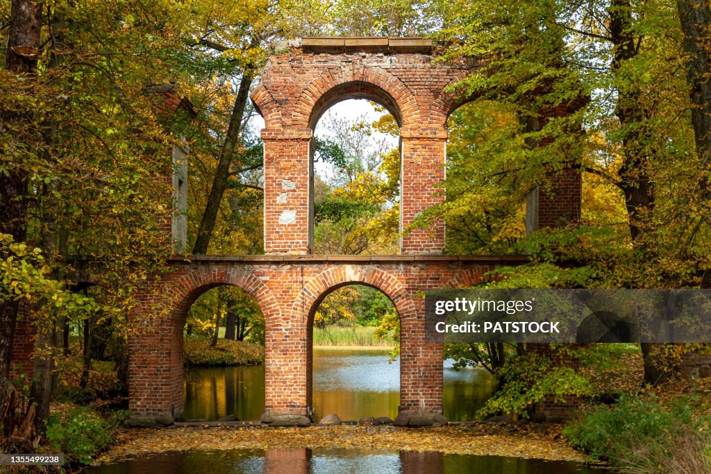 Ruins of Roman aqueduct in Arkadia Park, Poland