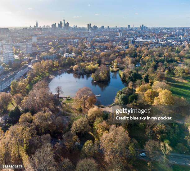 victoria park, london in autumn - victoria park london stockfoto's en -beelden
