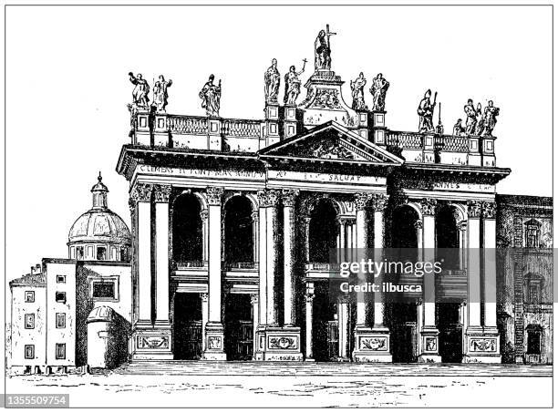 antique illustration: archbasilica of saint john lateran - basilica stock illustrations