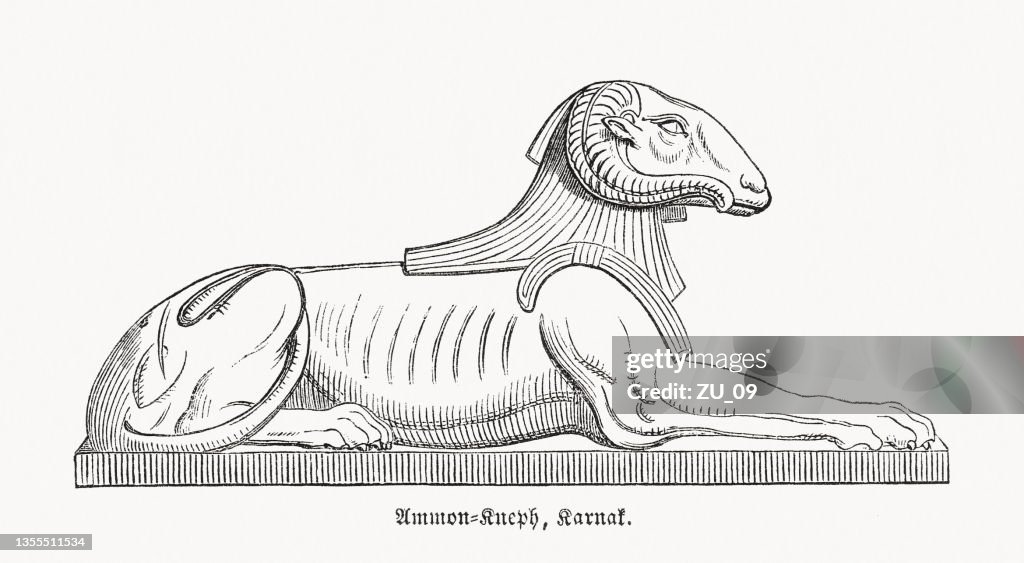 Amon Kneph, Egyptian deity, Karnak, Egypt, wood engraving, published 1862