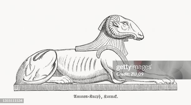 amon kneph, egyptian deity, karnak, egypt, wood engraving, published 1862 - amon stock illustrations
