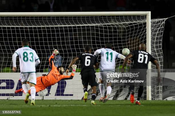 Michal Duris of Omonoia team's first goal during the UEFA Europa Conference League group H match between Qarabag FK and Omonoia FC at Tofig Bahramov...