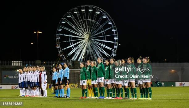 Slovakia and Ireland line up for the national anthems prior to the FIFA Women's World Cup 2023 Qualifier group A match between Ireland and Slovakia...