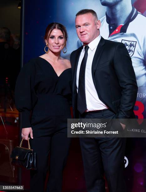 Coleen Rooney and Wayne Rooney attend the World Premiere of "ROBBO: The Bryan Robson Story" at HOME Cinema on November 25, 2021 in Manchester,...