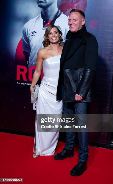 Antony Cotton and producer Lizzie Wood attend the World Premiere of "ROBBO: The Bryan Robson Story" at HOME Cinema on November 25, 2021 in...