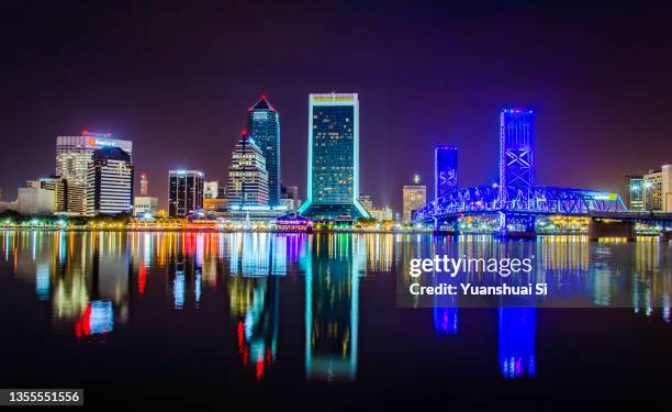 jacksonville downtown night view - jacksonville florida stock pictures, royalty-free photos & images