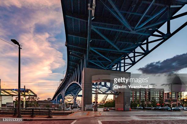 route 2 bridge over flats - cleveland ohio flats stock pictures, royalty-free photos & images