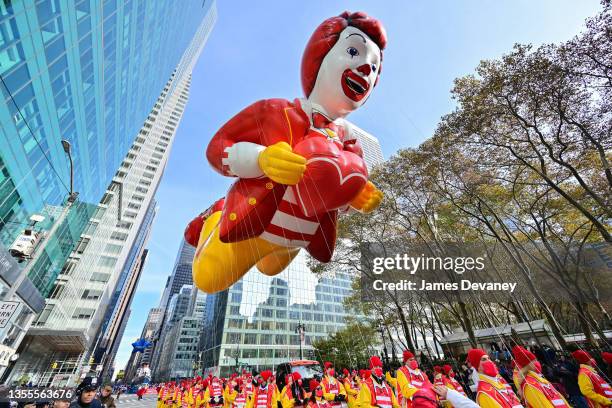View of the Ronald McDonald balloon at the 95th Annual Macy's Thanksgiving Day Parade on November 25, 2021 in New York City.