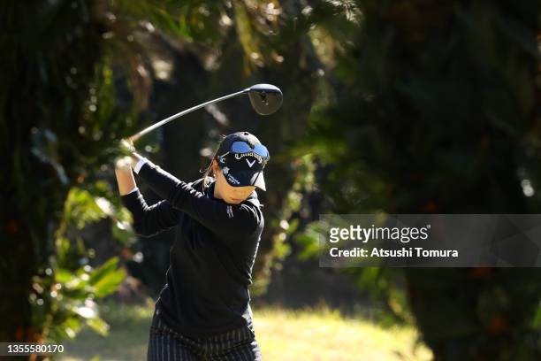 Momoko Ueda of Japan hits her tee shot on the 6th hole during the second round of the JLPGA Tour Championship Ricoh Cup at the Miyazaki Country Club...