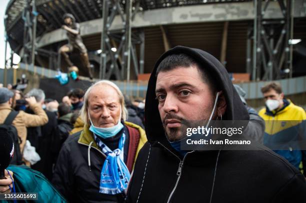 Diego Armando Maradona junior attends the inauguration of the statue of Domenico Sepe dedicated to Maradona and exhibited near the stadium on...