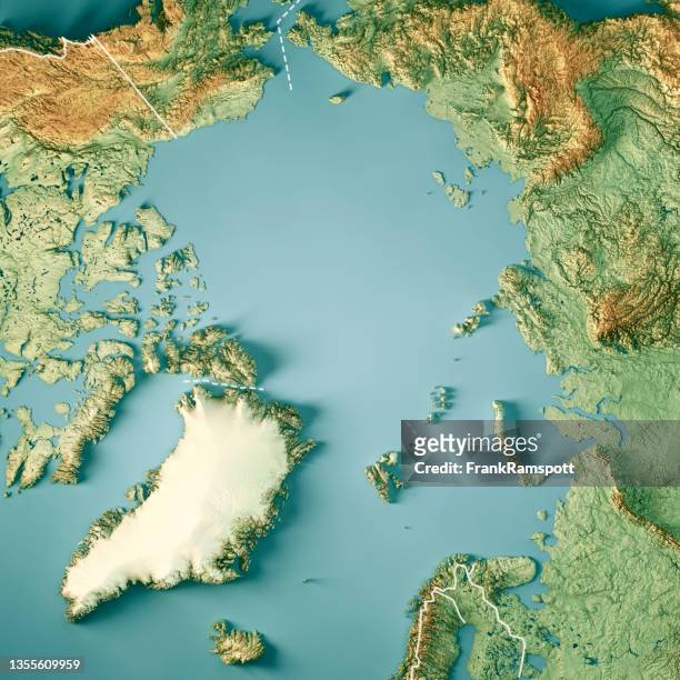 arctic ocean north pole 3d render topographic map color border - novaya stock pictures, royalty-free photos & images