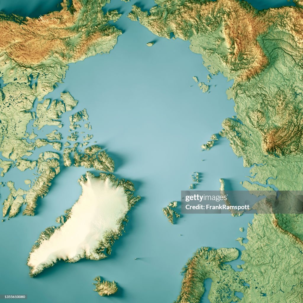 Arctic Ocean North Pole 3D Render Topographic Map Color