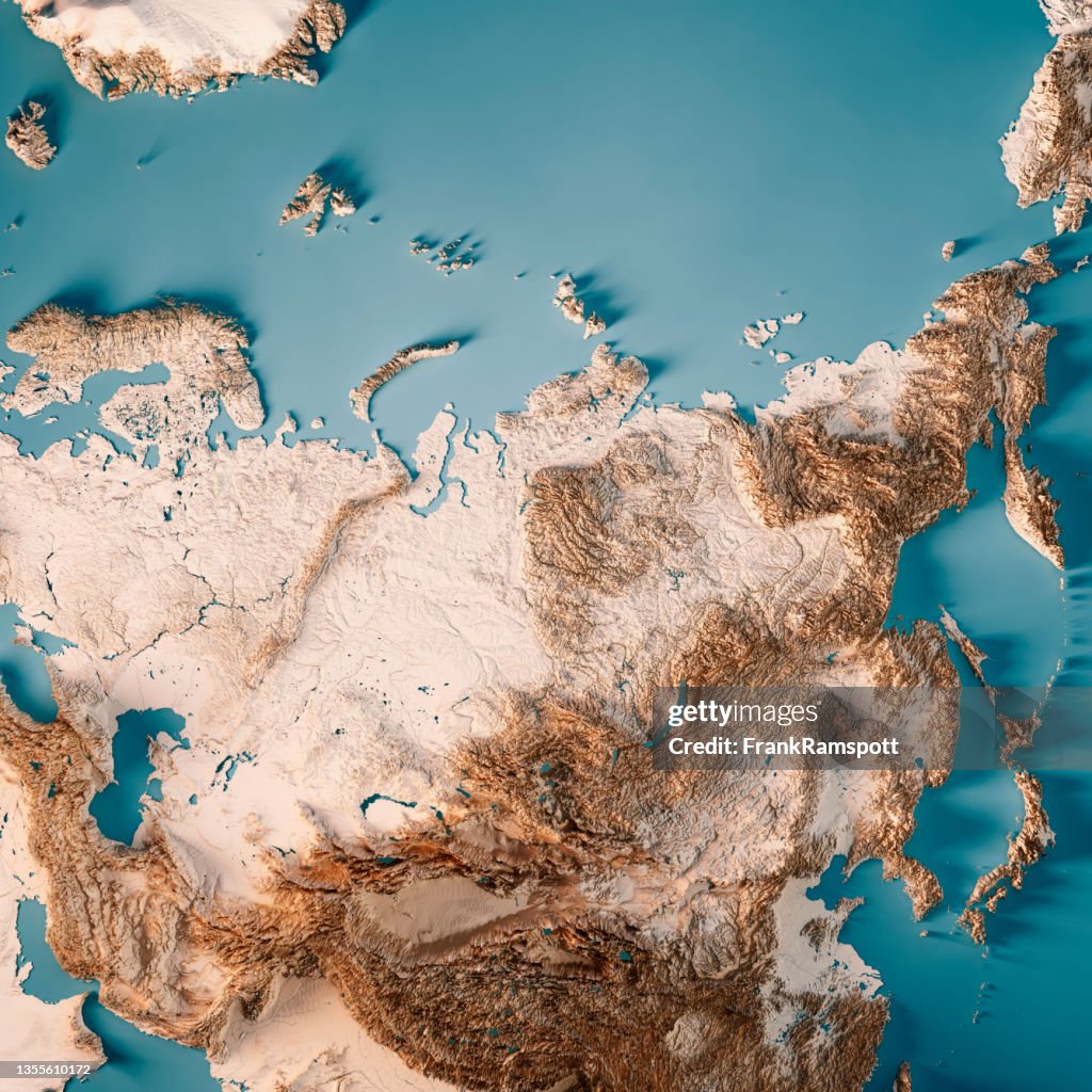 Russia 3D Render Topographic Map Neutral